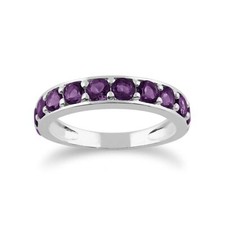 Classic Round Amethyst Half Eternity Ring in 925 Sterling Silver