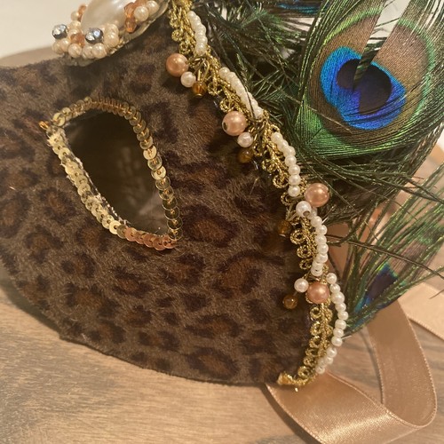 Venetian PeacockFeather Animal Print Mardi Gras Masquerade Ball Mask Halloween - Picture 7 of 10