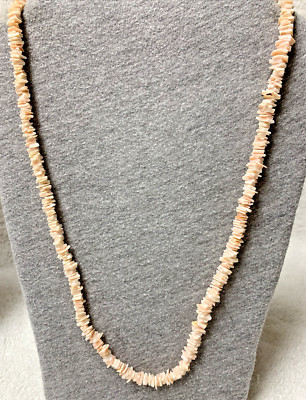 Vintage MCM Estate 24'' Pink White Puca Shell Chip Necklace Barrel Clasp n331