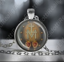 Miracolosa Emblema Cattolica Collana. Mary Cuori Stars Symbol Ciondolo Religioso