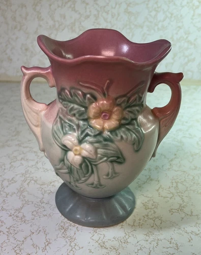 Hull Art Pottery Wildflower Matte Two Handled Flower Vase Artist Design Signed