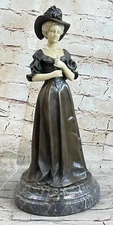 Victorian Era Woman in Hat Bronze and Resin Statue Sculpture Art Deco Sculpture