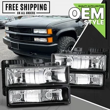 Black Housing Clear Lens Headlight Bumper Lamp fit 88-93 Chevy C/K GMC Pickup
