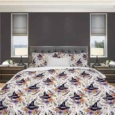 Floral Watercolor Witch Duvet Cover Microfiber Whimsical Goth Bedding by Durazza