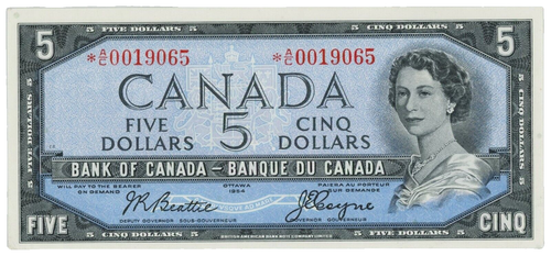 1954 Canada $5 Dollars Replacement PMG AU55 EPQ BC-39aA #21967 - Picture 2 of 8