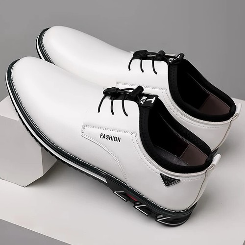 Men Business Casual Shoes Lace Up Leather Oxfords Waterproof Flat Dress Shoes - Picture 3 of 25