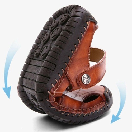 Herren Sport geschlossene Zehenpartie Sandalen Sommer Leder Schuhe Strand Fischer flache Hausschuhe - Bild 8 von 15