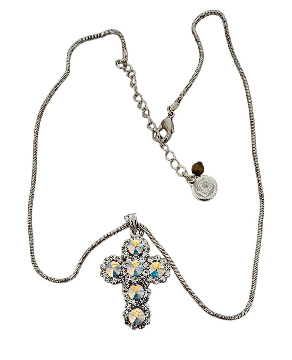 Liz Claiborne Silver-Tone Crystal Cross Pendant Necklace