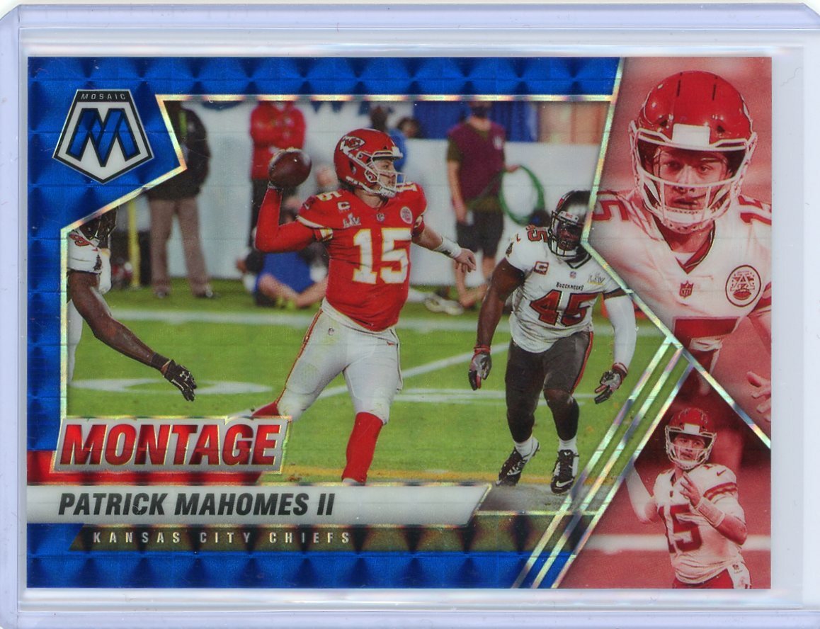 2021 Panini Mosaic Football Montage Blue Mosaic #MON-7 Patrick Mahomes II #45/99