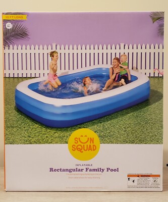 SUN SQUAD Inflatable Rectangular Family Pool- 10ft x 6ft x 22in- (MSRP $35) NEW!