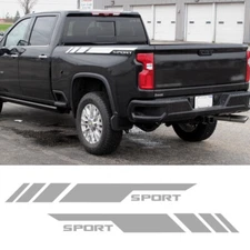 2pcs Matte Silver Side Bed Rear Trunk Decal Sticker Stripe For Chevy Silverado