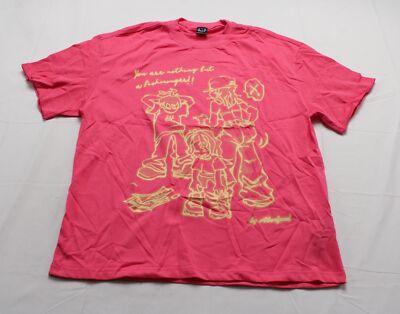 Nev Studio Unisex Hand Drawn Cartoon Characters Graphic Tee EJ1 Pink Medium 