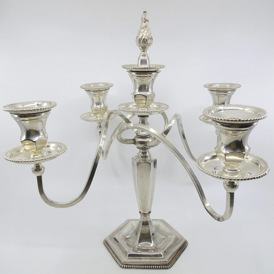 Par cuádruple de 5 candelabros de plata con cuentas Hartford Sterling Co c1900 Foto 3 de 4