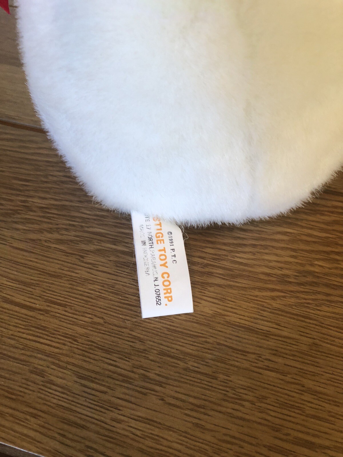 Vintage 1991 Prestige Toy Corp WHITE TEDDY BEAR Plush Red Bow Hands Together 9”