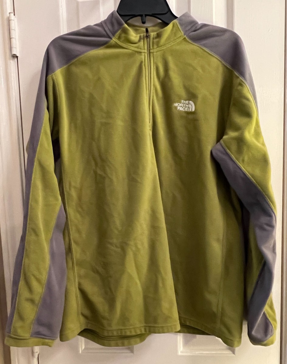 ザノースフェイス North Face Mens Large Green/gray Logo Fleece Quarter Zip Polyester