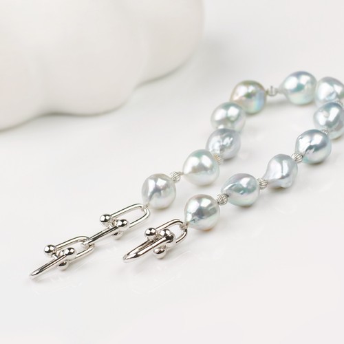 High Luster!9-10mm Silver Japanese Akoya Pearl Bracelet Sterling Silver, 7-8" - Picture 4 of 6