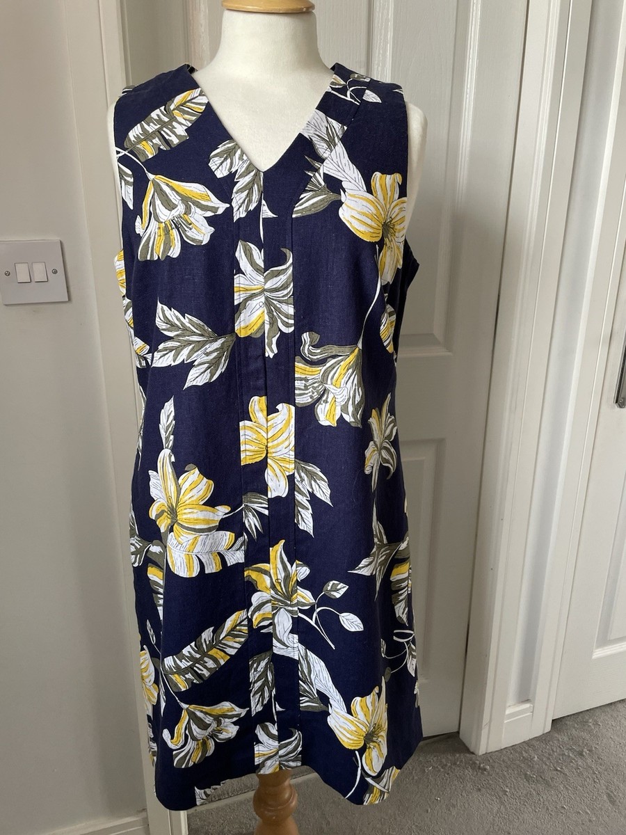Peacocks Floral Print Linen Blend Shift Dress Size 12 Navy & Yellow BNWT |  eBay UK