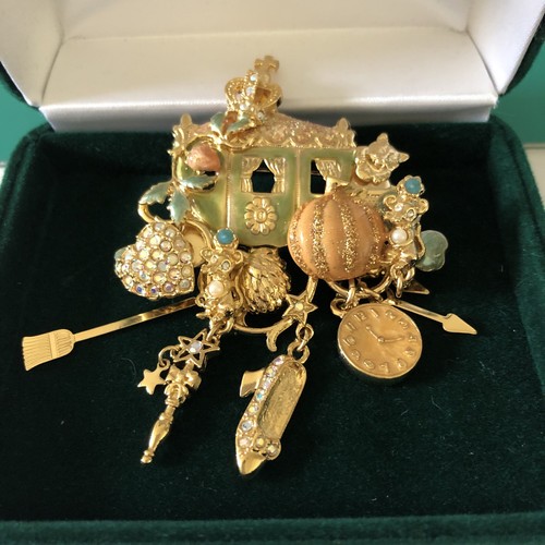 Kirks Folly Cinderella Carriage Brooch Crystal Rhinestone Gold Tone