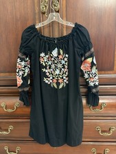 Free People black embroidered off the shoulder baby doll dress size M