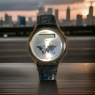 SixSix Quartz Year 2000 Limited Edition Analog Digital Wristwatch World Map Dia 