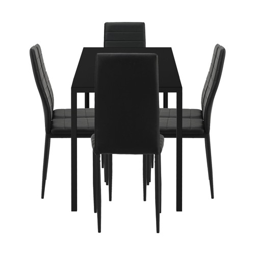 Oikiture 140cm Rectangle Dining Table with 6PCS Dining Chairs Wooden Black - Picture 3 of 8