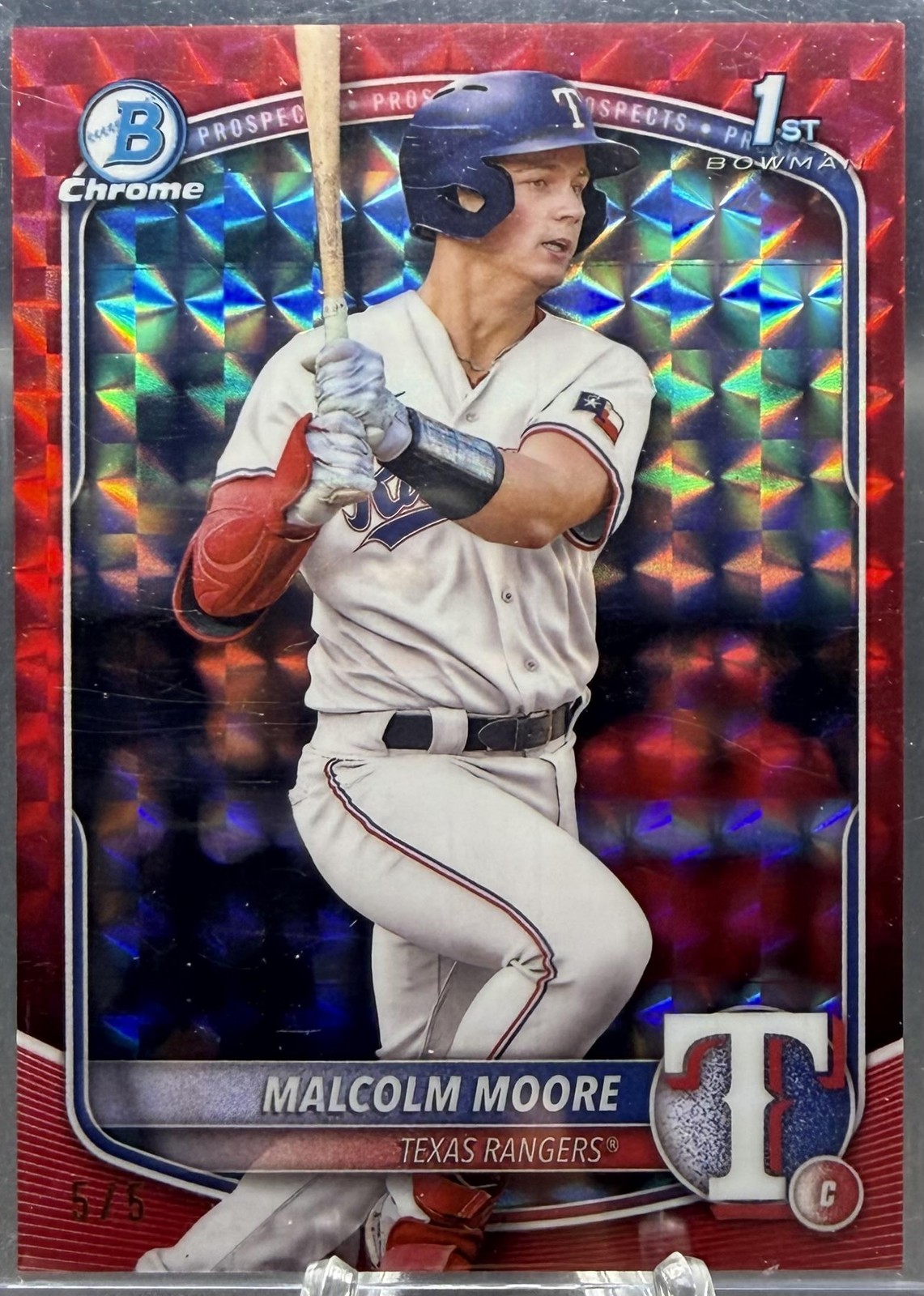 2025 Bowman #BCP-129 Malcolm Moore Chrome Prospects Red Geometric Refractor #/5