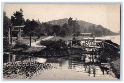 1940 Fairmount Park Bridge Pine Tree Lake Riverside California Vintage Postcard