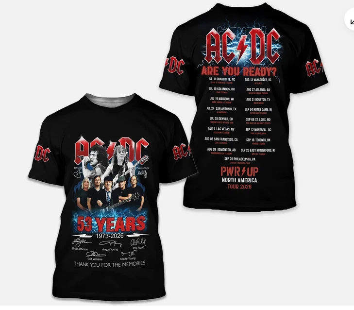 AC.DC 53 Years 1973-2026 North America Tour Are You Ready Tour 3D T-Shirt