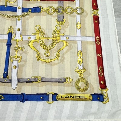 LANCEL Paris 100% Cotton Logo Scarf Horse Riding Bits Equestrian France