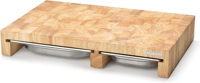 Continenta Holz Schneidebrett mit 3 Schubladen / Edelstahl 50 x 32,5 cm