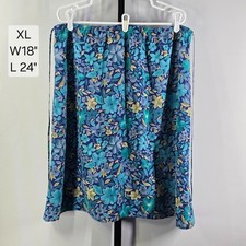 Sag Harbor Skirt XL Extra Large Vintage 90s Floral Pull-On Midi Blue Teacher
