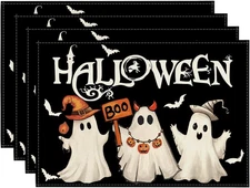Halloween Placemats Set of 4, 12X18 Inch Ghost Seasonal Table Mats for Party Kit