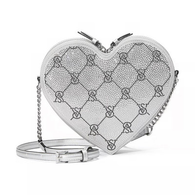 Victoria's Secret Silver Heart Rhinestone Logo Crossbody Chain Zip, Detach