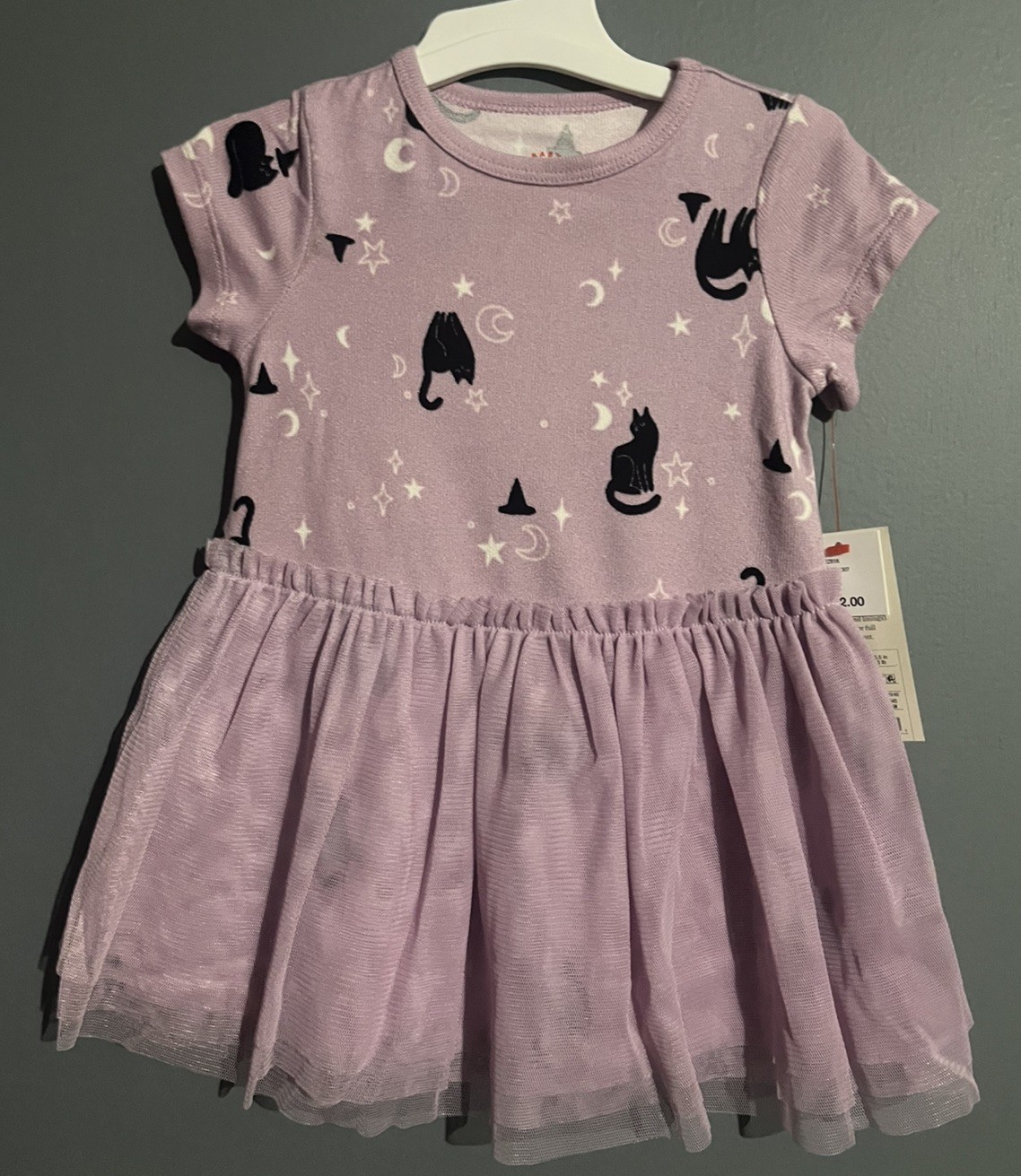 Vestido Halloween Púrpura Gato y Negro Gatito Gato Talla 0/3 Meses Tul Nuevo con Etiquetas