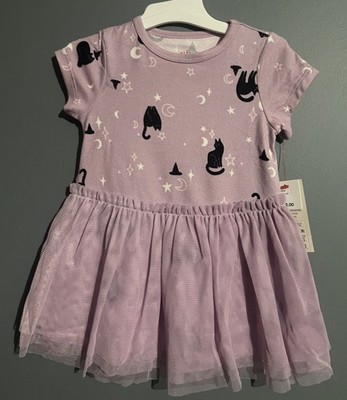 Halloween Purple Cat & Black Kitty Cat Dress Size 0/3 Months Tulle NWT