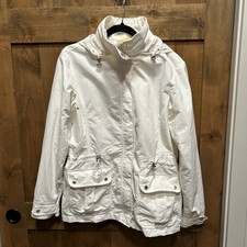 Lands End Rain Jacket Hood Cream Cinch Waist Pockets Spring Women s Small 6-8