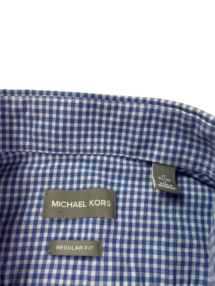 Camisa de vestir Michael Kors para hombre azul blanco a cuadros guinga ajuste regular 17 32/33 XL Foto 3 de 4