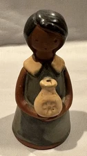 Vintage Japanese UCTCI Clay Pottery Girl Holding Vase Figurine Redware Stoneware