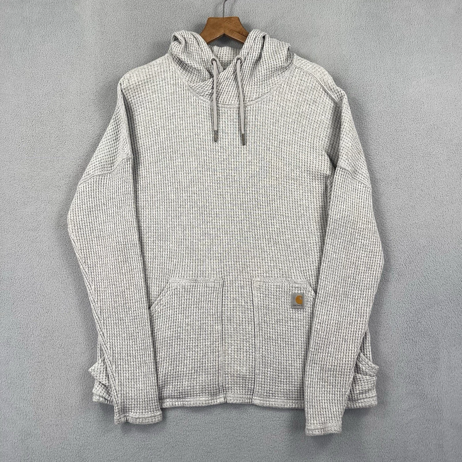 Carhartt Hoodie Sweatshirt Womens XL Gray Pullover Waffle Knit Pockets Thermal