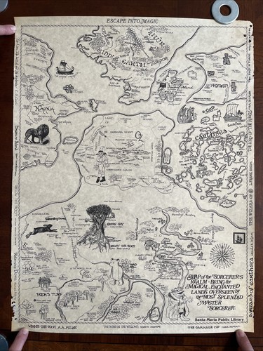 RARE 1974 Merald Clark “Map Of The Sorcerer’s Realm” 17x22 Printed Library Ed.