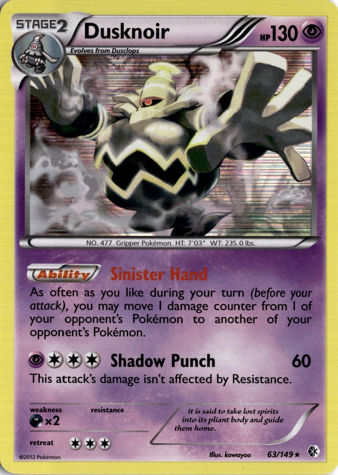 Dusknoir 63/149 Holo Rare Boundaries Crossed Pokemon Lightly Played