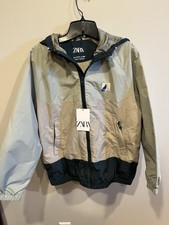 Zara Kids Full Zip Jacket Nylon Windbreaker Hooded Size 13-14 ColorBlock New