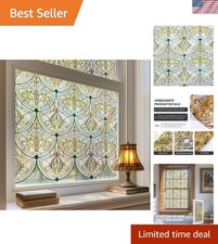3D Stained Glass Window Film, Decorative Window Privacy Film for Bathroom,Fro...