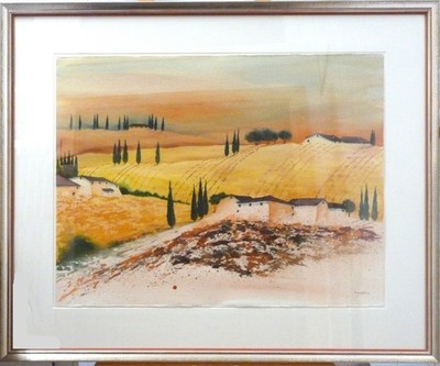 Monika Entfellner, Toskanalandschaft, Aquarell, gerahmt