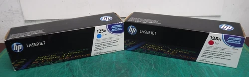 Lot of 2 Genuine HP 125A Toner Cartridges – Magenta CB543A & Cyan CB541A – NIB