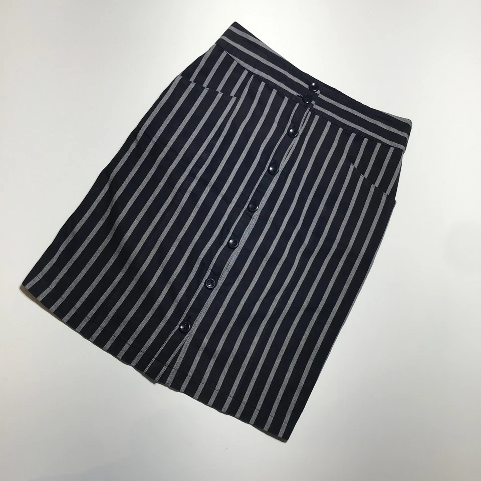 Falda Lily Blanca Para Mujer S Azul Blanco Rayas Botones Hasta la Rodilla Bolsillos para Lápiz Foto 2 de 4