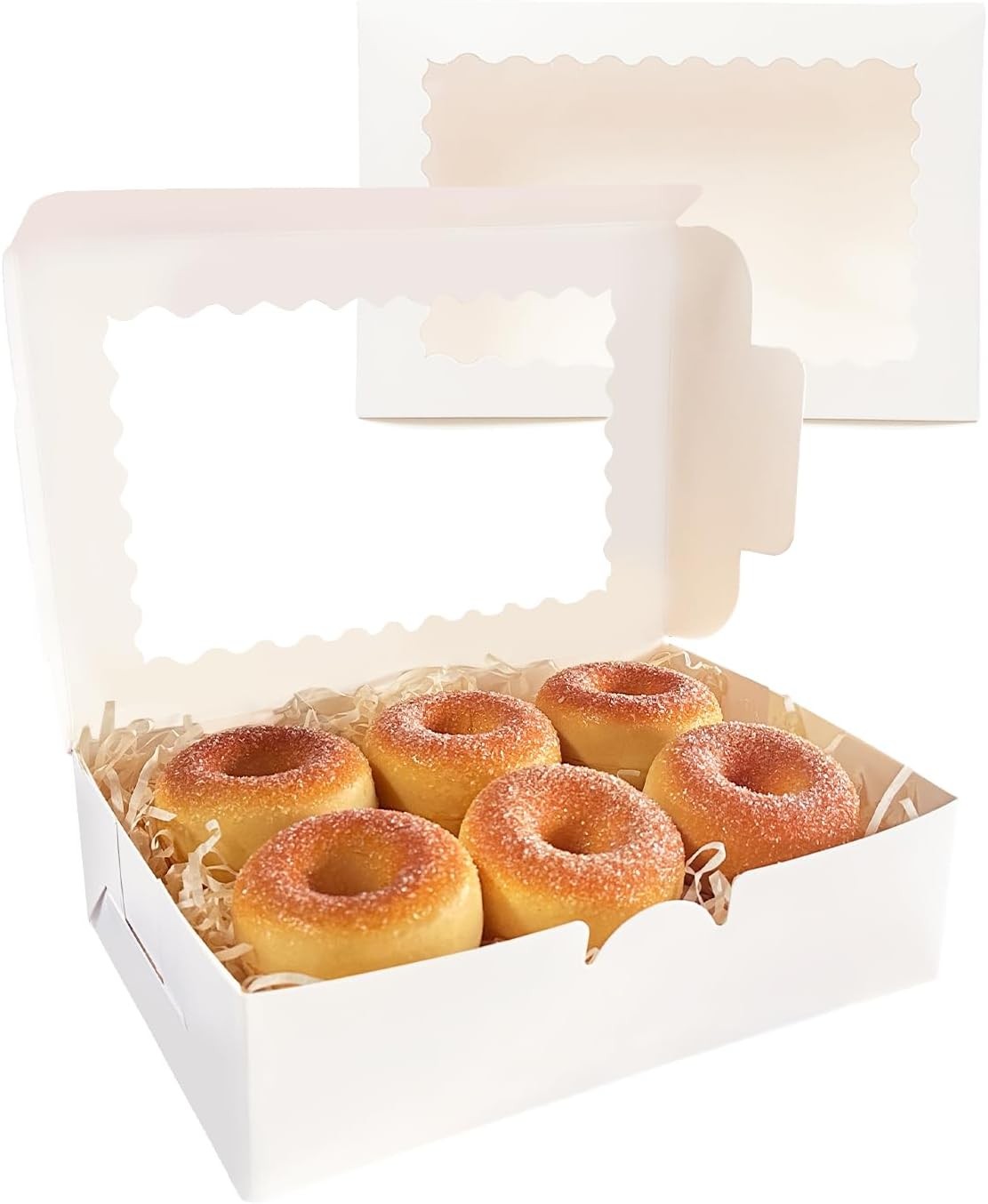 qiqee 9x6x2.5 Inch White Cookie Box with Window 15Pcs Pastry Macaron 