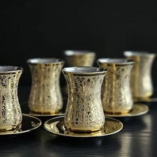 Turkish Tea Glass Set - "Golden Liberty" Collection | 5 oz | Set of 6