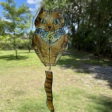 handmade unique art glass cat Flower Floral sun catcher dangle tail Garden Decor
