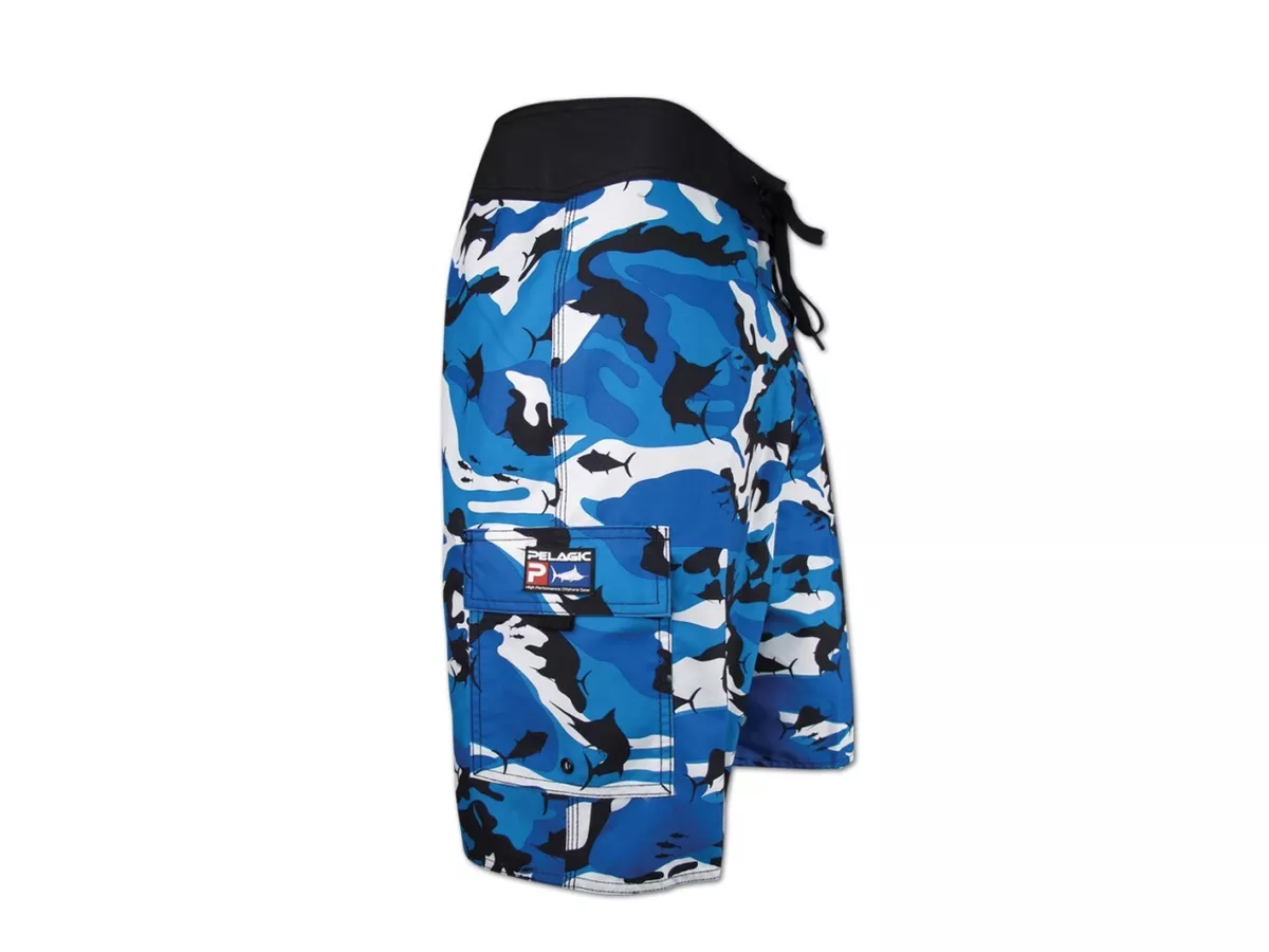 Pelagic Fish Camo Fishing Board Shorts Grey or Blue Fish Camo